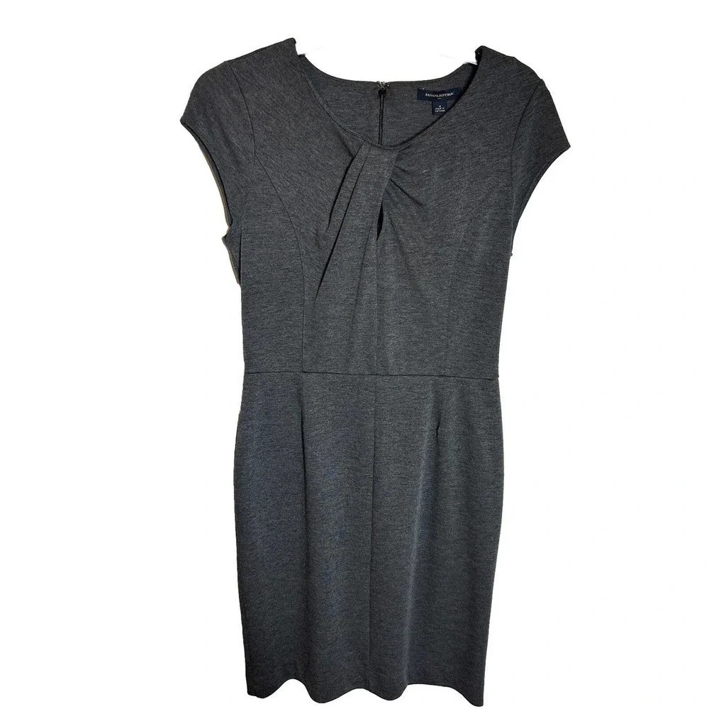 Banana Republic Charcoal Gray Ponte Size 4 Twist Neck Knit Bodycon Dress
